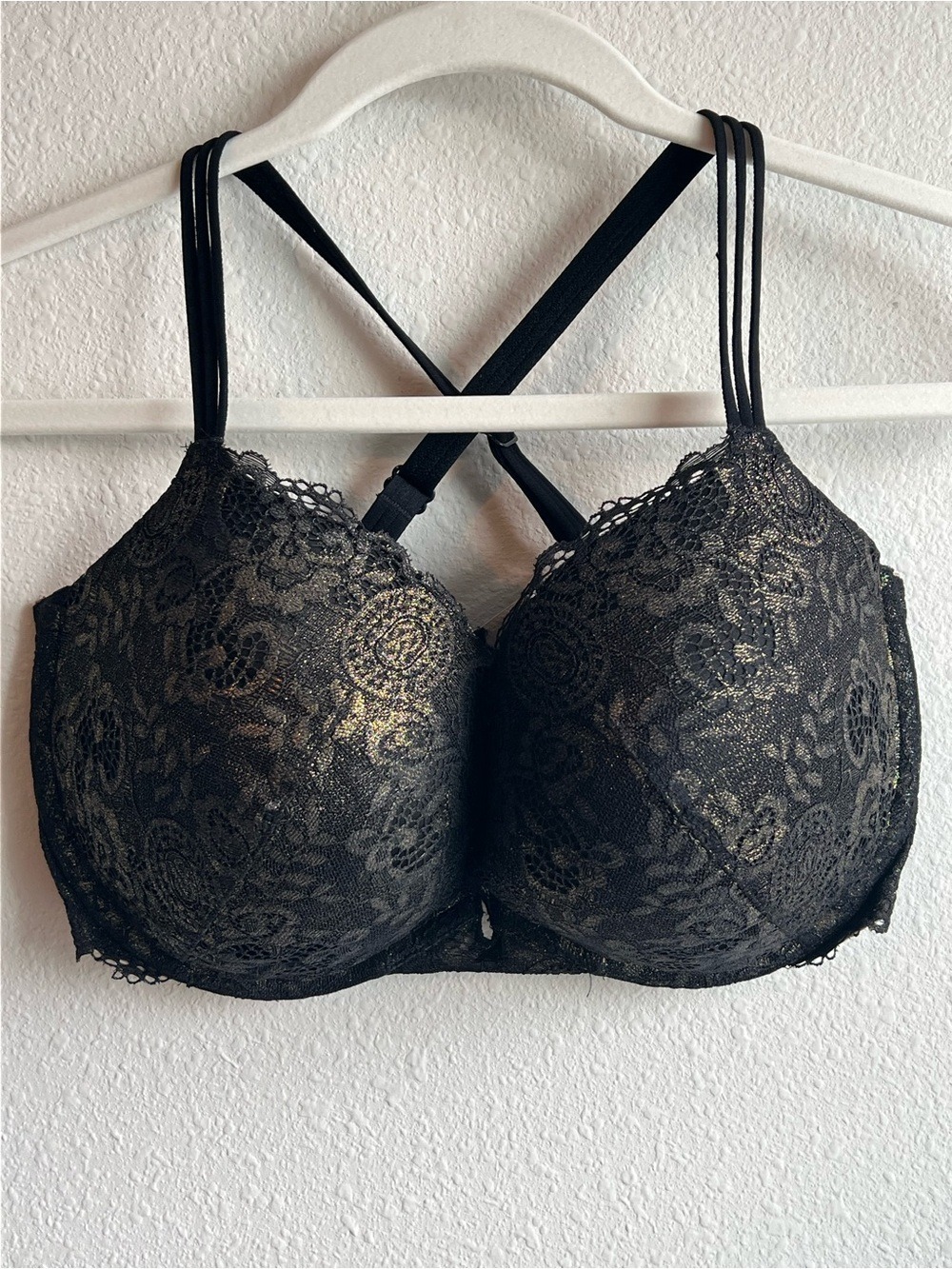 Victoria's Secret Very Sexy Push Up Black Lace Bra with Gold Accent